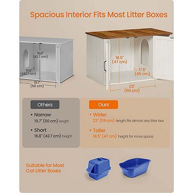 Modern Litter Box Enclosure with Storage, Honey Brown and Rustic White Finish