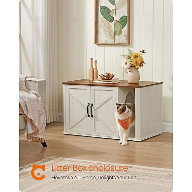 Modern Litter Box Enclosure with Storage, Honey Brown and Rustic White Finish