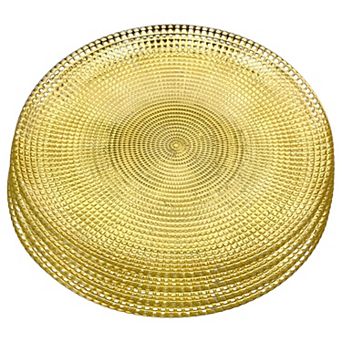 Gilded Glass Dinner Plate Set in Gold, 10.75-Inch Serving Plates, Set of 4