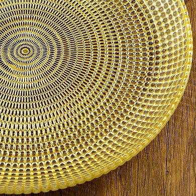 Gilded Glass Dinner Plate Set in Gold, 10.75-Inch Serving Plates, Set of 4