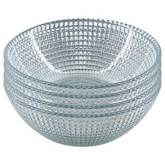Set of 4 Silver-Toned Glass Serving Bowls with Distressed Beaded Rim for Snacks and Sauces