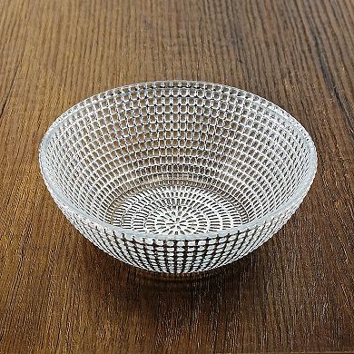 Set of 4 Silver-Toned Glass Serving Bowls with Distressed Beaded Rim for Snacks and Sauces