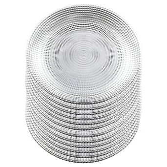 Clear Glass Salad Plate Set of 12, 7.75-Inch Round Swirl Design with Beaded Edge