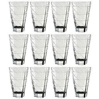 Diamond Texture Clear Glass Tumblers 12-Pack for Water or Cocktails