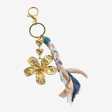 Emberly Gold Tone Chain Fabric Braid Texture Flower Bag Charm