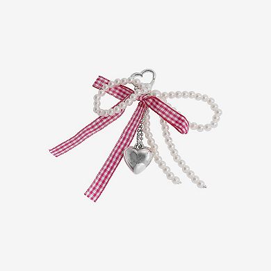 Emberly Heart Check Bow Simulated Pearl Bag Charm
