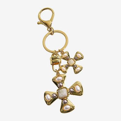 Emberly Gold Tone Simulated Pearl Brown Bead Cross Bag Charm