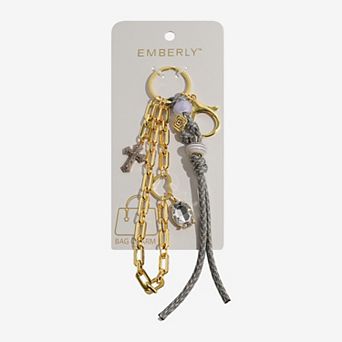 Emberly Chain Gray Cord Pave Cross Bag Charm