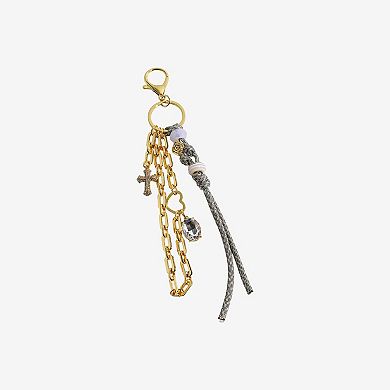 Emberly Chain Gray Cord Pave Cross Bag Charm