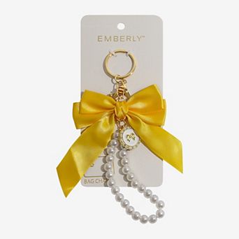 Emberly Bow Medallion Simulated Pearl Bag Charm