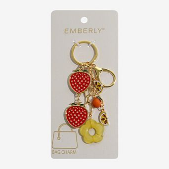 Emberly Gold Tone Lemon Strawberry Flower Bag Charm