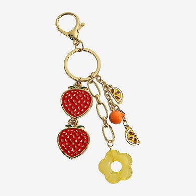 Emberly Gold Tone Lemon Strawberry Flower Bag Charm