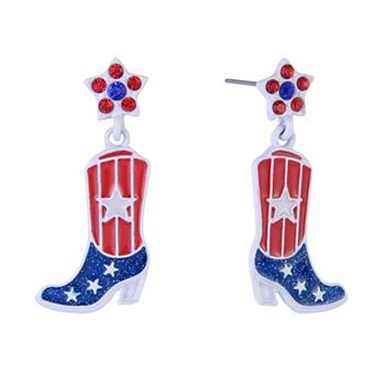 Red, White & Blue Cowboy Boot Drop Earrings