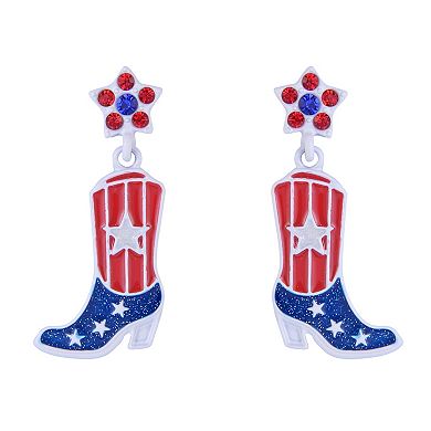 Red, White & Blue Cowboy Boot Drop Earrings