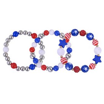 Red, White & Blue Star Beaded Stretch Bracelet Set