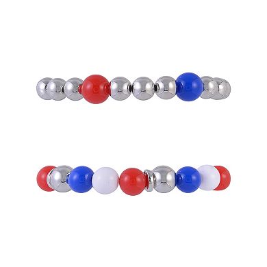 Red, White & Blue Star Beaded Stretch Bracelet Set