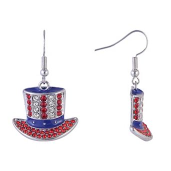 Red, White and Blue Stone & Enamel Uncle Sam Hat Earrings