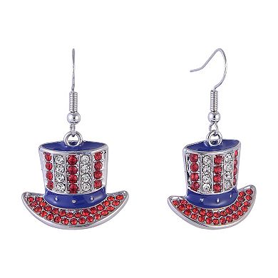 Red, White and Blue Stone & Enamel Uncle Sam Hat Earrings