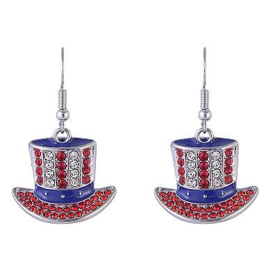 Red, White and Blue Stone & Enamel Uncle Sam Hat Earrings