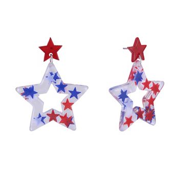 Red, White & Blue Acrylic Star Drop Earrings