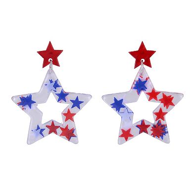 Red, White & Blue Acrylic Star Drop Earrings