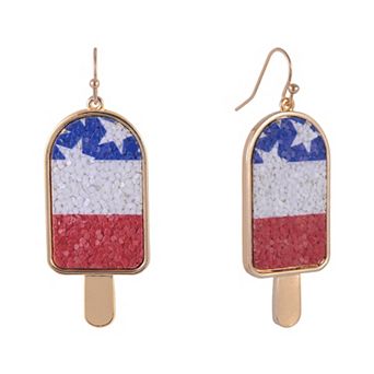Red, White & Blue Gold Tone Popsicle Drop Earrings