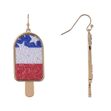 Red, White & Blue Gold Tone Popsicle Drop Earrings