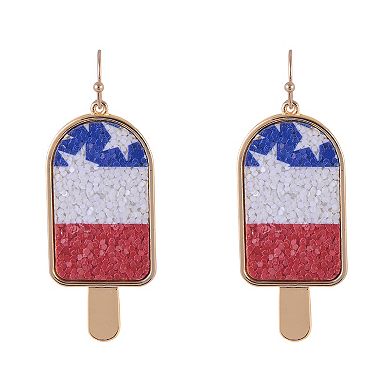 Red, White & Blue Gold Tone Popsicle Drop Earrings