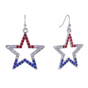 Red, White & Blue Stone Open Star Drop Earrings