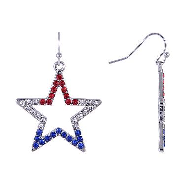 Red, White & Blue Stone Open Star Drop Earrings