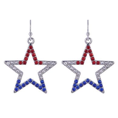 Red, White & Blue Stone Open Star Drop Earrings