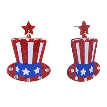 Red, White & Blue Acrylic Uncle Sam Hat Earrings