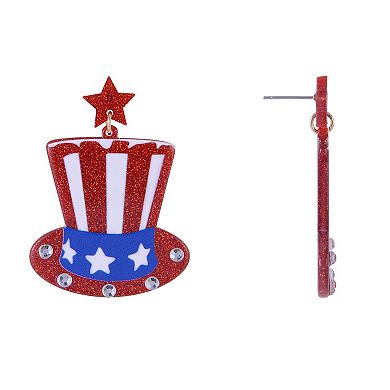 Red, White & Blue Acrylic Uncle Sam Hat Earrings