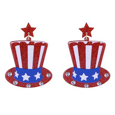 Red, White & Blue Acrylic Uncle Sam Hat Earrings