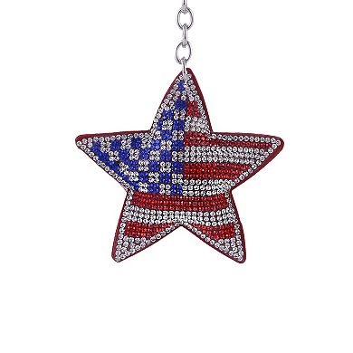 Red, White & Blue Silver Tone Stone Flag Star Bag Clip