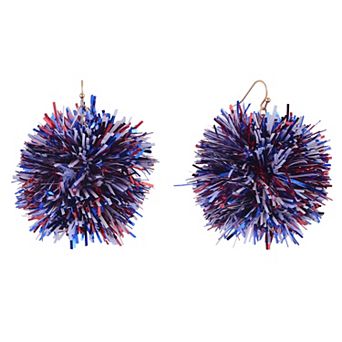 Red, White & Blue Tinsel Ball Drop Earrings