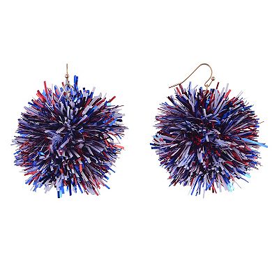 Red, White & Blue Tinsel Ball Drop Earrings
