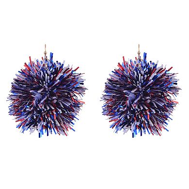 Red, White & Blue Tinsel Ball Drop Earrings