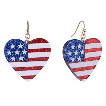 American Flag Heart Drop Earrings