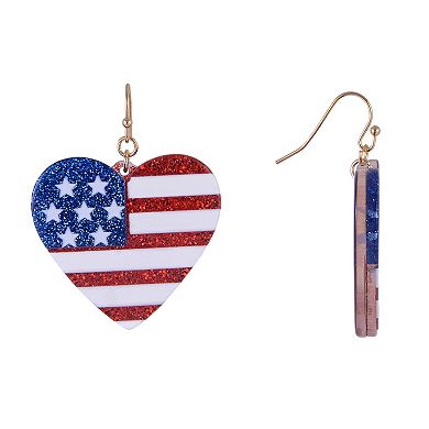 American Flag Heart Drop Earrings