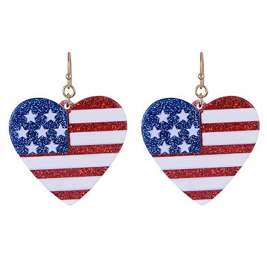 American Flag Heart Drop Earrings