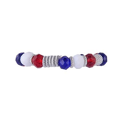 Red, White & Blue Silver Tone 3-Piece Beaded Stretch Bracelet Set