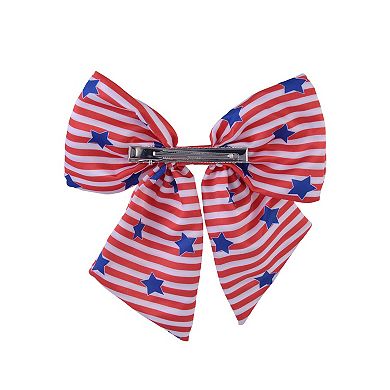 Red & White Stripe Bow Hair Clip With Blue Star Accents