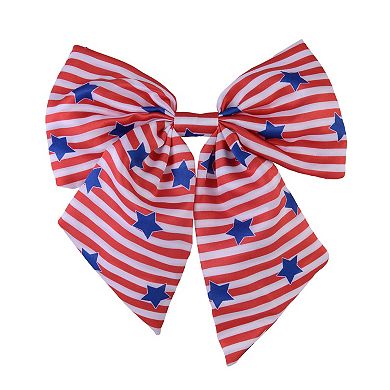 Red & White Stripe Bow Hair Clip With Blue Star Accents