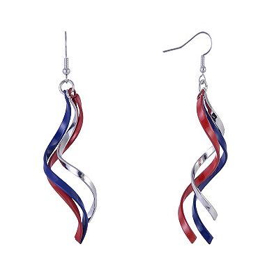 Red, Silver-Tone & Blue Linear Spiral Earrings