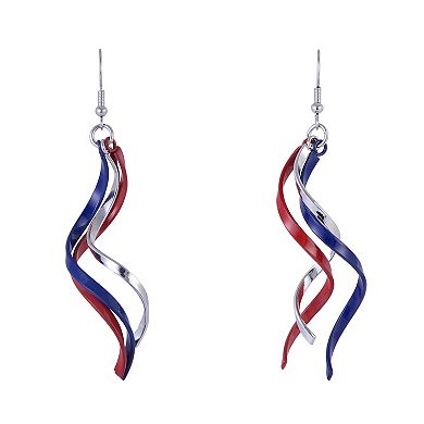 Red, Silver-Tone & Blue Linear Spiral Earrings