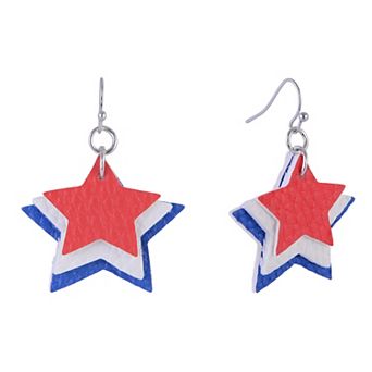 Red, White & Blue Textured Star Drop Earrings