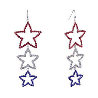 Red, White & Blue Stone Star Linear Drop Earrings