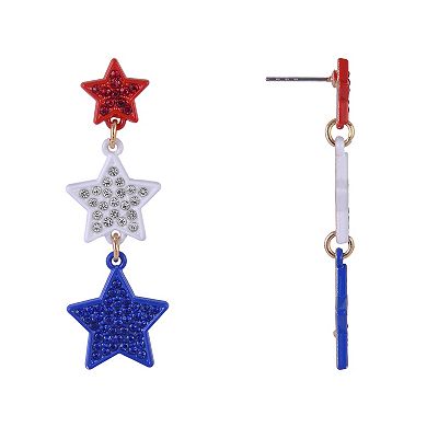 Red, White & Blue Enamel Star Linear Drop Earrings