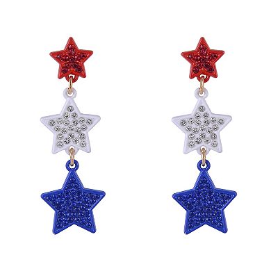 Red, White & Blue Enamel Star Linear Drop Earrings